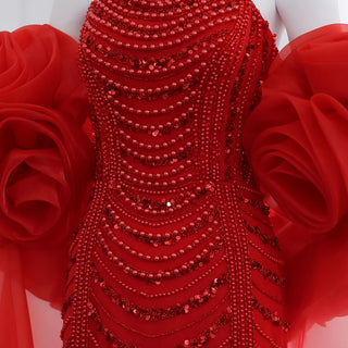 Dubai Beaded 3D Flower Wine Red Evening Dress - Luxury Cape Gown for Arabic Women’s Wedding Engagement Parties