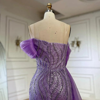 Ships in 1 to 3 Days - 2024 One-Shoulder Purple Mermaid Evening Gown with Beaded Side Skirt Overlay.