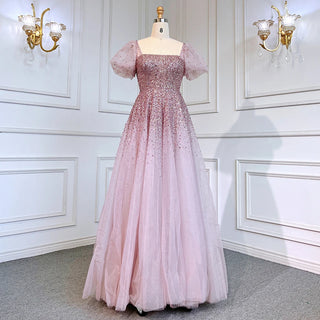 Desert Rose Elegance: Luxury Dubai-Inspired Evening Gown in Rose Pink with Burgundy & Gold Accents - An Arabic Masterpiece for Proms and Wedding Celebrations.