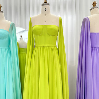Dubai Lemon Glow: Elegant Lemon Yellow Evening Dress with Cape Sleeves, Perfect for Women at Wedding Parties and Formal Events with Arabic-inspired Flair.