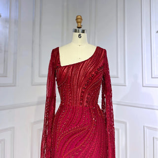 Ships in 1 to 3 Days - Arabic Wine Red Mermaid Evening Dress 2024 with Elegant Cape Sleeves, Beaded Luxury - Ideal for Women's Party
