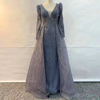 Burgundy Long Sleeve Dubai Evening Dresses with Overskirt: Pink Arabic Plus Size Formal Dress for Wedding Party Gowns