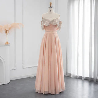 Champagne Glamour: Luxury Crystal Dubai Evening Dress - Perfect for Women's Weddings, Guest Parties, and Elegant Arabic Formals