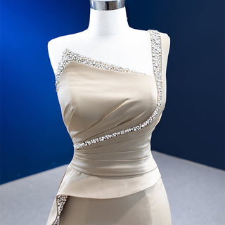 Champagne Sophistication: Satin Mermaid Evening Dresses with a Train