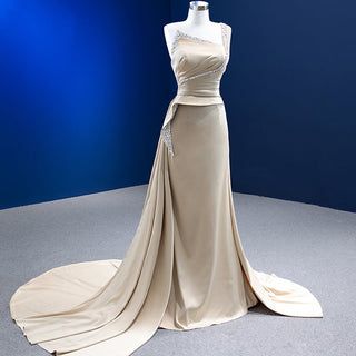 Champagne Sophistication: Satin Mermaid Evening Dresses with a Train