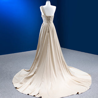 Champagne Sophistication: Satin Mermaid Evening Dresses with a Train