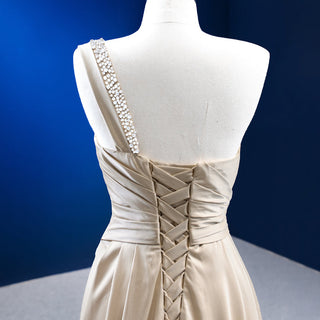 Champagne Sophistication: Satin Mermaid Evening Dresses with a Train