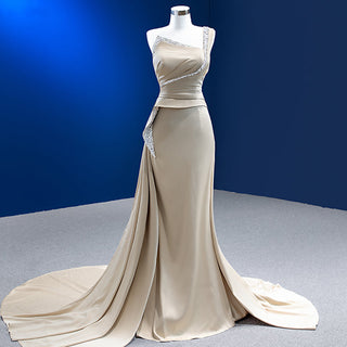 Champagne Sophistication: Satin Mermaid Evening Dresses with a Train