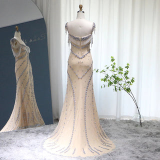 Arabic Nude Elegant Mermaid Evening Dress 2024 - Sexy Sweetheart, Luxury Beaded Tassel Gown