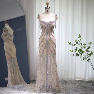 Arabic Nude Elegant Mermaid Evening Dress 2024 - Sexy Sweetheart, Luxury Beaded Tassel Gown