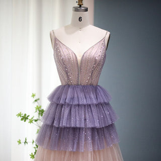 Dubai Twilight Sparkle: Ombre Lilac and Pink Evening Dress with Cape Sleeves, 2024 Luxury Fashion for Women at Wedding Parties and Formal Events.