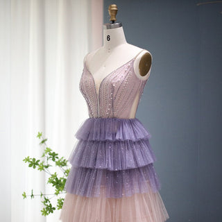 Dubai Twilight Sparkle: Ombre Lilac and Pink Evening Dress with Cape Sleeves, 2024 Luxury Fashion for Women at Wedding Parties and Formal Events.