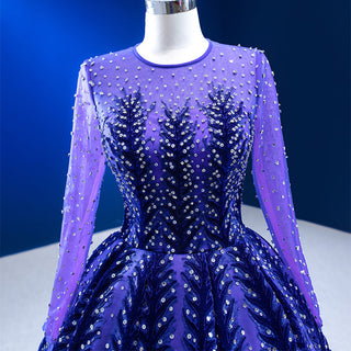 Elegance in Crystal: High Neck Long Sleeve Evening Dress for Women's Party