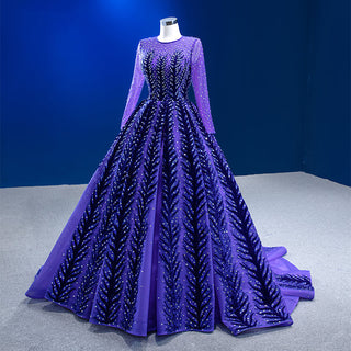 Elegance in Crystal: High Neck Long Sleeve Evening Dress for Women's Party