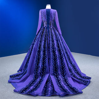 Elegance in Crystal: High Neck Long Sleeve Evening Dress for Women's Party