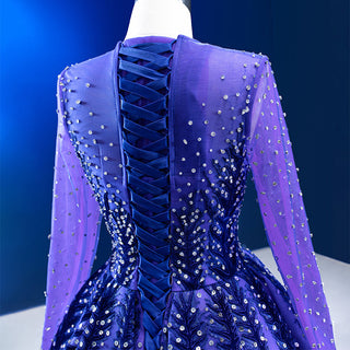 Elegance in Crystal: High Neck Long Sleeve Evening Dress for Women's Party