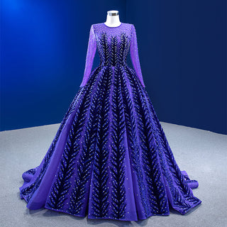 Elegance in Crystal: High Neck Long Sleeve Evening Dress for Women's Party