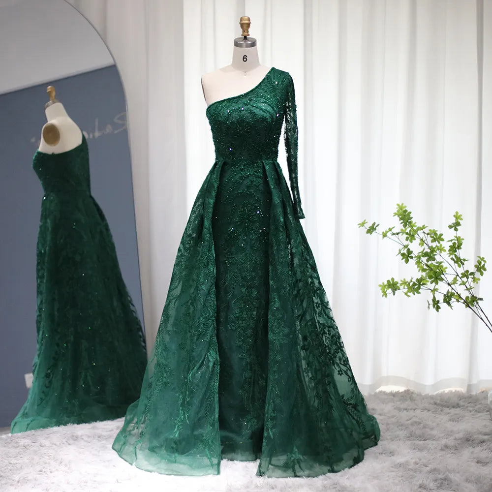 Elegant Green One Shoulder Sleeveless Mermaid Evening Dress Online