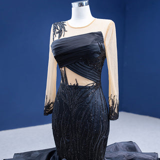 Formal Elegance: O-Neck Long Sleeves Illusion Mermaid Evening Gowns for Special Occasions