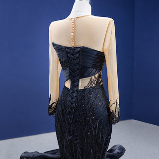Formal Elegance: O-Neck Long Sleeves Illusion Mermaid Evening Gowns for Special Occasions