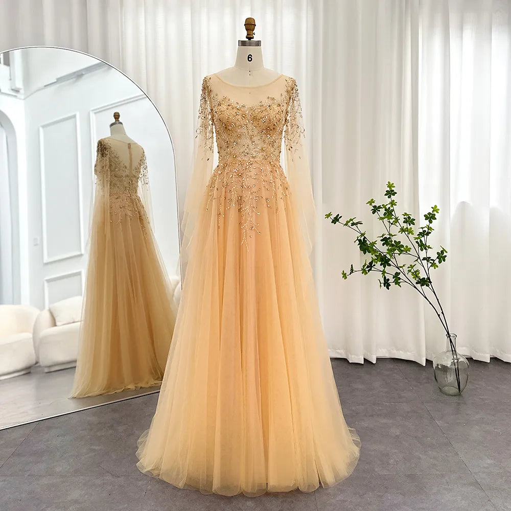 Dubai Long Sleeve Gold Sequin Dress