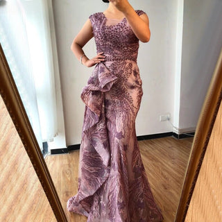 2024 Pink Sleeveless Mermaid Evening Gown: High-End O-Neck with Beading and Lace Detail - Formal Party Elegance