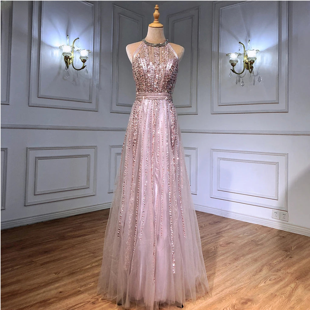 Ships in 1 to 3 Days Brown Luxury ALine Evening Dress 2024 Beaded