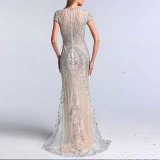 Dubai Grey Full Diamond Mermaid Evening Dress 2024 with Cap Sleeves - Ideal for Women's Formal Party