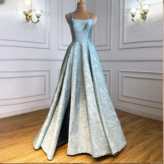 Blue Spaghetti Strap Sexy Evening Dresses Gowns 2024 - High Split Simple For Women Wedding Party