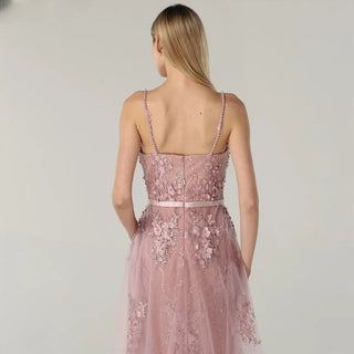 2024 Pink Sling Lace Flower Pearl Evening Dress: Sleeveless Luxury Tulle Elegance