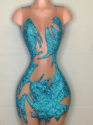 Ships in 1 to 3 Days - Sultry Sheer Mini Dress with Glitter Appliques