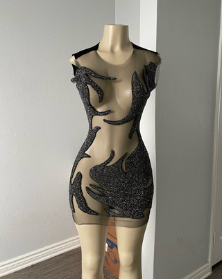 Ships in 1 to 3 Days - Sultry Sheer Mini Dress with Glitter Appliques