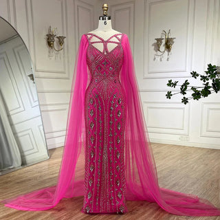 Arabic Luxury Dubai Mermaid Evening Dress with Elegant Lilac Shawl - Yarn Beaded Gown for Women's Party (2024)