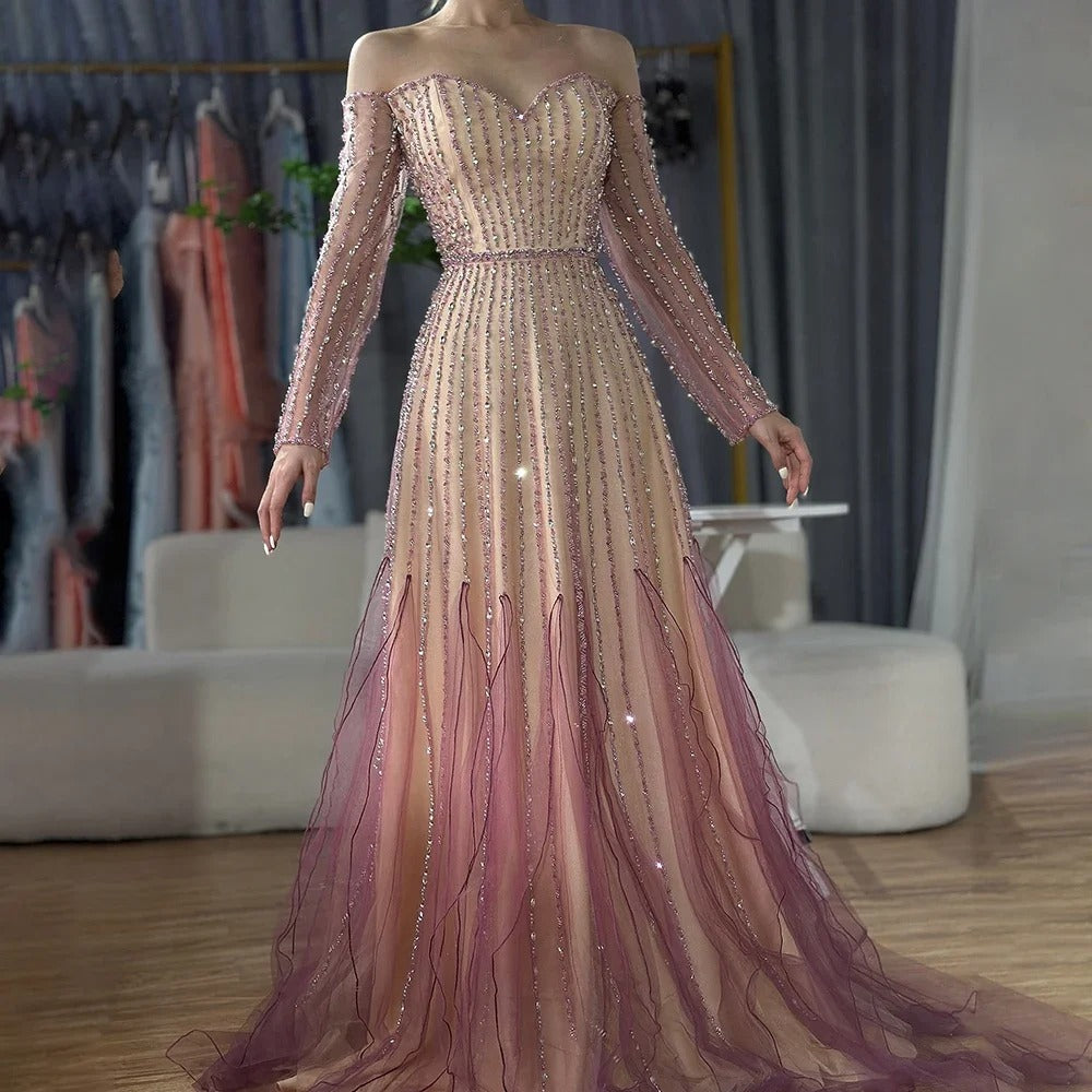 long chiffon prom dress with ribbon embroidery Cute Pink Shoulder Strap Flowing Ribbon Chiffon Beaded Long Prom Dress PreppyDress