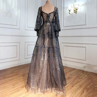 Dubai Twilight: Gray Overskirt Evening Dress with Arabic-inspired Luxury, Perfect for Plus Size Women at Wedding Parties.