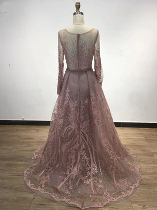 Ships in 1 to 3 Days - 2024 Pink Scoop Neck Long Sleeves Mermaid Evening Gown - Elegant Beaded Dress for Women’s Parties and Prom