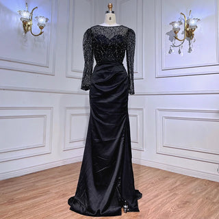 Black Muslim Mermaid Evening Dress 2024 with Luxury Beaded Satin - Ideal for Women's Wedding Party