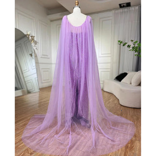 Arabic Luxury Dubai Mermaid Evening Dress with Elegant Lilac Shawl - Yarn Beaded Gown for Women's Party (2024)