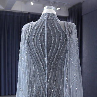 Elegance in Gray: High Neck Formal Evening Dress for Plus Size Women
