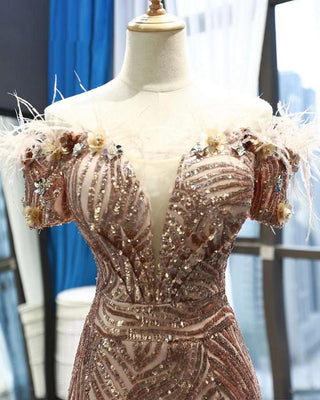 Charming Short Sleeve Mermaid Evening Dress with Bead Embellishments for Ladies