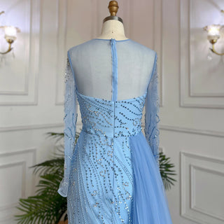 Blue Mermaid Sexy High Split Evening Dress 2024 - Elegant With Skirt, Lace, Beaded Gown for Women's Party