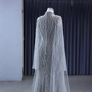 Elegance in Gray: High Neck Formal Evening Dress for Plus Size Women