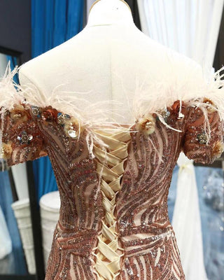 Charming Short Sleeve Mermaid Evening Dress with Bead Embellishments for Ladies