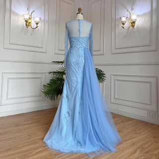 Blue Mermaid Sexy High Split Evening Dress 2024 - Elegant With Skirt, Lace, Beaded Gown for Women's Party