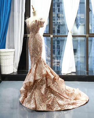 Charming Short Sleeve Mermaid Evening Dress with Bead Embellishments for Ladies
