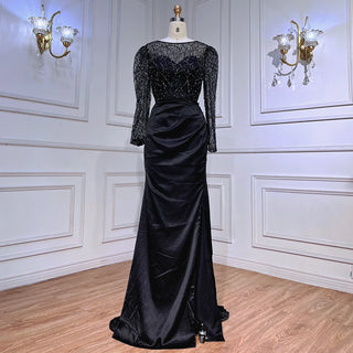 Black Muslim Mermaid Evening Dress 2024 with Luxury Beaded Satin - Ideal for Women's Wedding Party