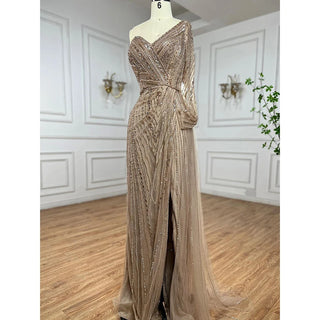 Arabic Mint Mermaid Beaded Evening Gown 2024 - Sexy One-Shoulder Split Dress for Women's Wedding Party