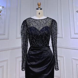 Black Muslim Mermaid Evening Dress 2024 with Luxury Beaded Satin - Ideal for Women's Wedding Party