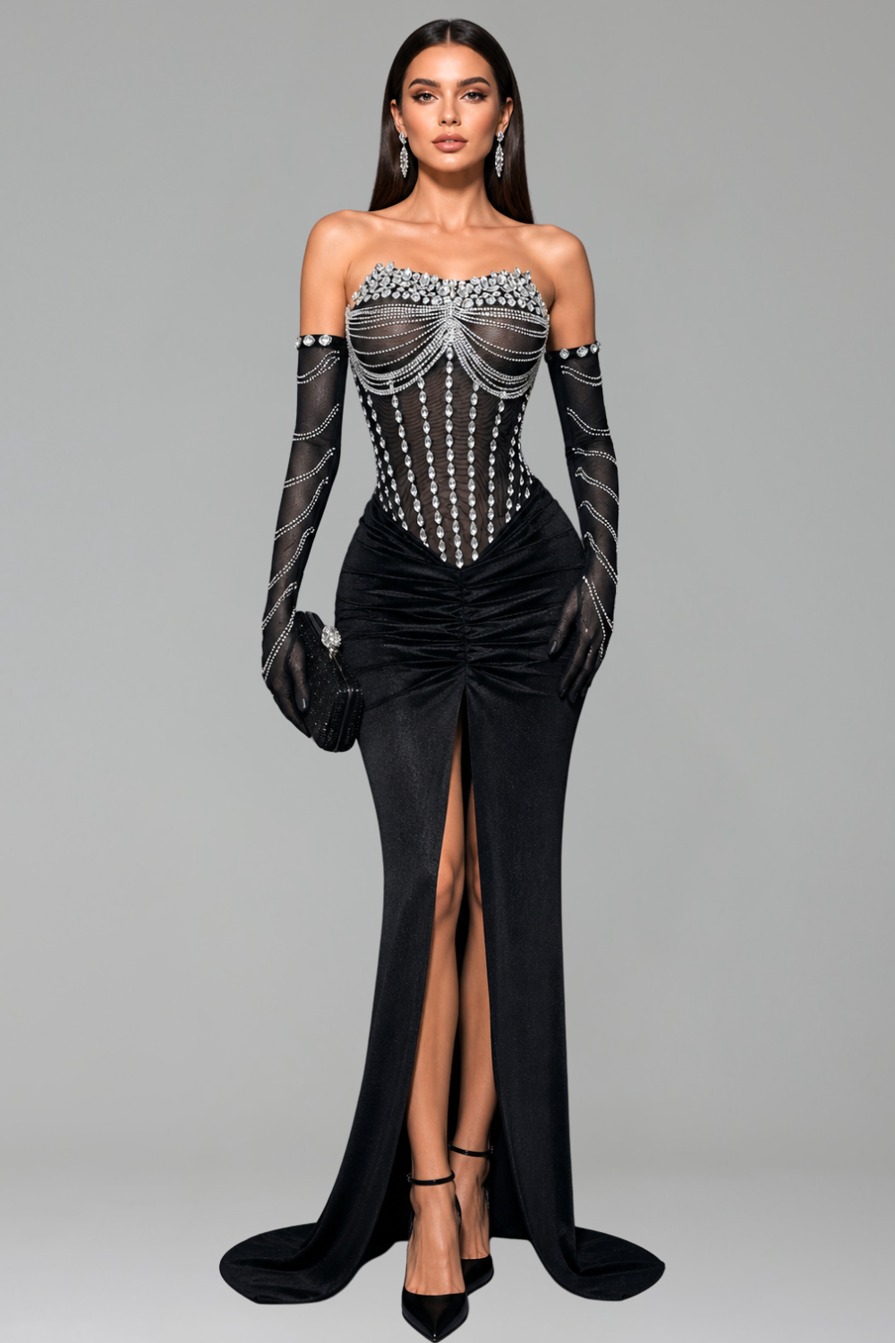 Strapless Crystal Corset Evening Gown - LAROSABRIDE