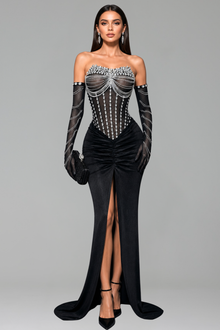 Strapless Crystal Corset Evening Gown - LAROSABRIDE